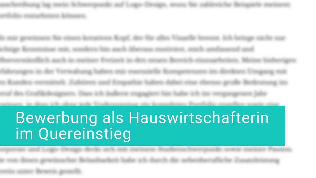 Bewerbung Quereinsteiger Hauswirtschafterin » Muster